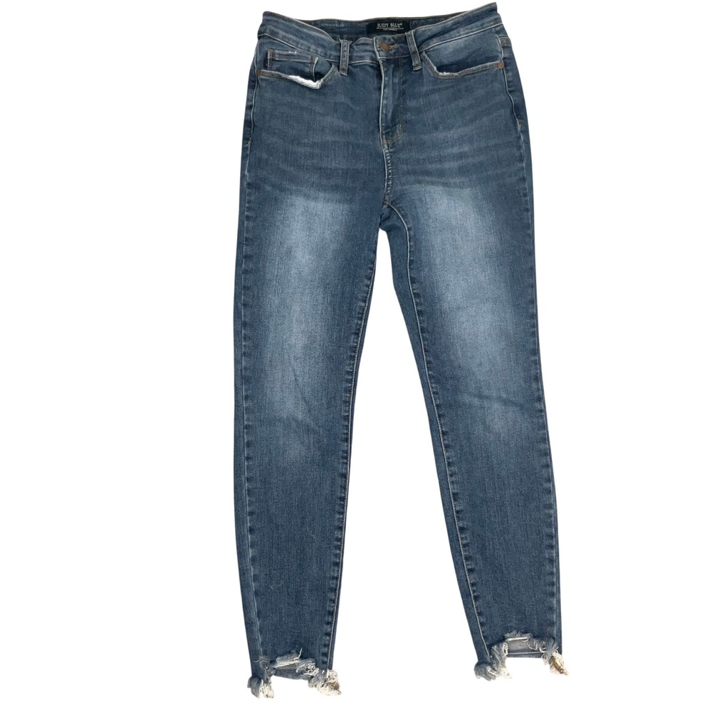 Judy Blue LA Jeans Womens 7/28 Blue Skinny Fit High Raw Fray Step Hem JB88400